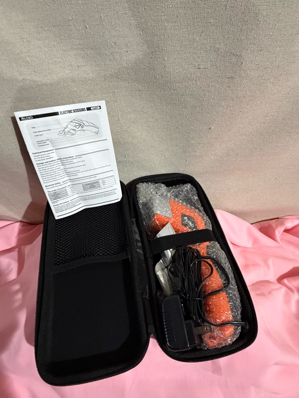 Electric Hair Scissors Trimmer in Orange with Carry Case
